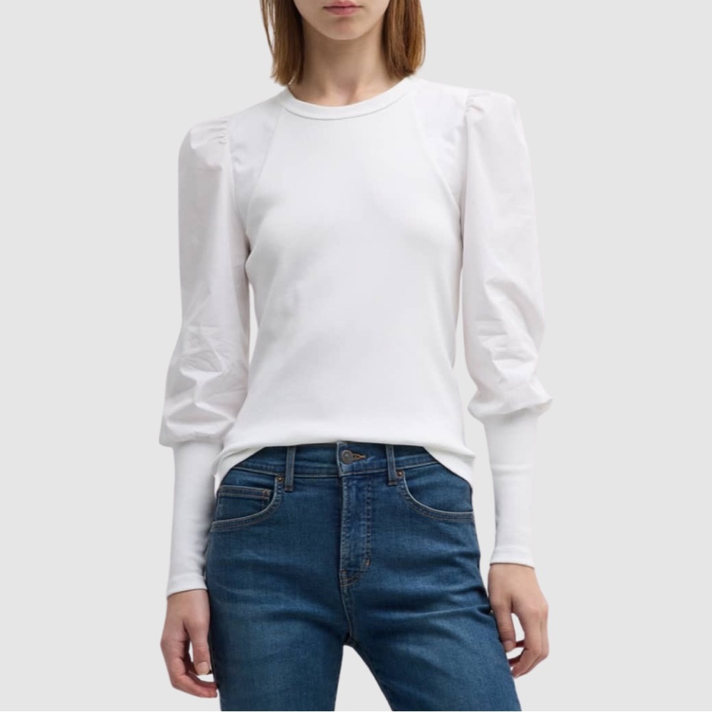 Veronica Beard White Puff-Sleeve Long-Sleeve Top